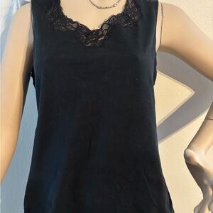 Talbots Black Sleeveless Lace Trim Tank Top